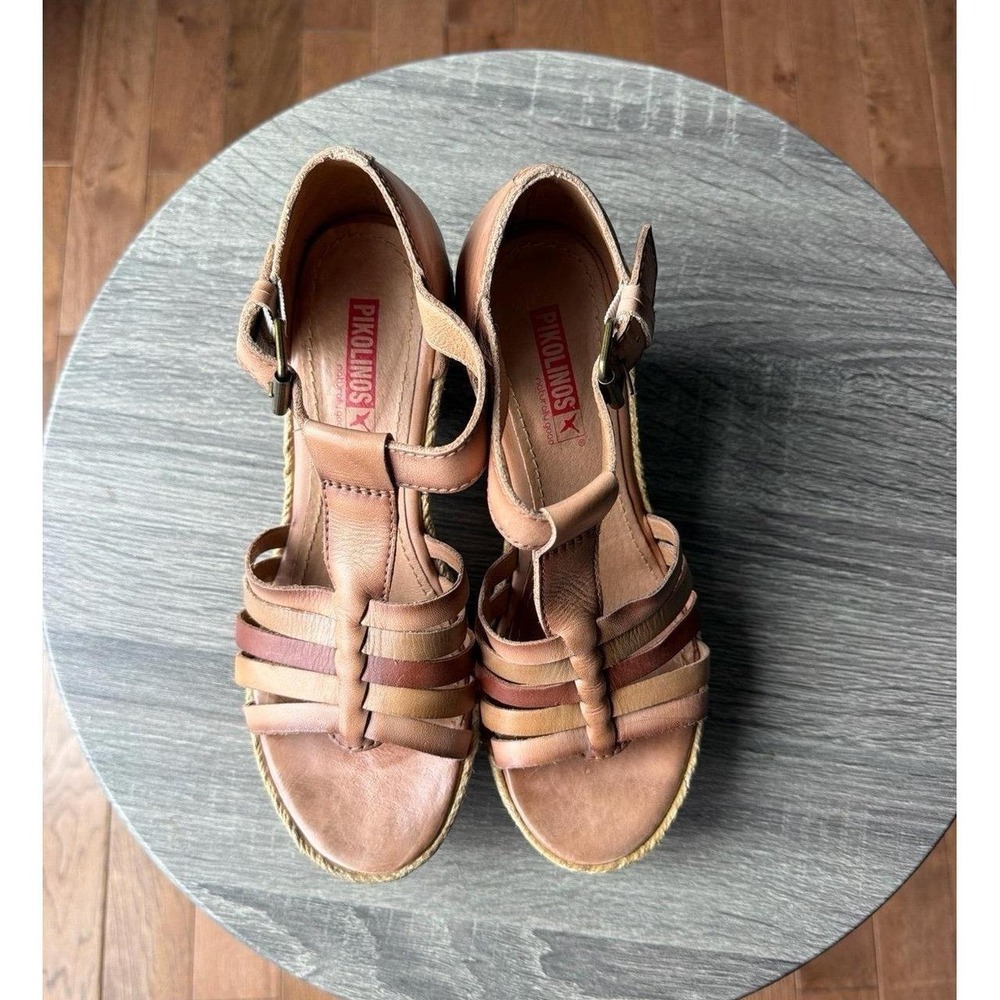 Pikolinos Aguadulce wedge sandals brown wedge size 38 7.5 - Picture 1 of 7